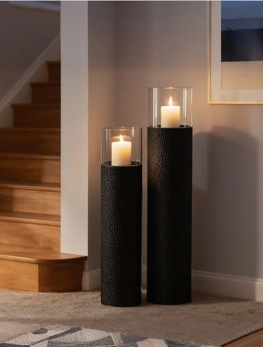 Sziqiqi Tall Floor Candle Holders: 34/27in Hurricane Pillar Holders
