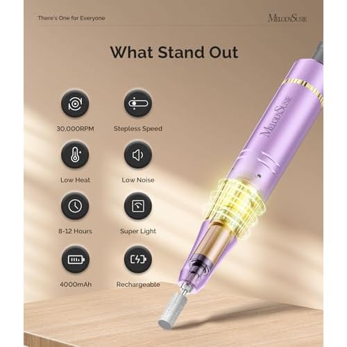 MelodySusie UV Nail Lamp, Plus30F UV Light for Gel Nails LED Nail Dryer with 3 Timer, Portable Nail Drill 30000 RPM,Professional Rechargeable Electric Nail File,