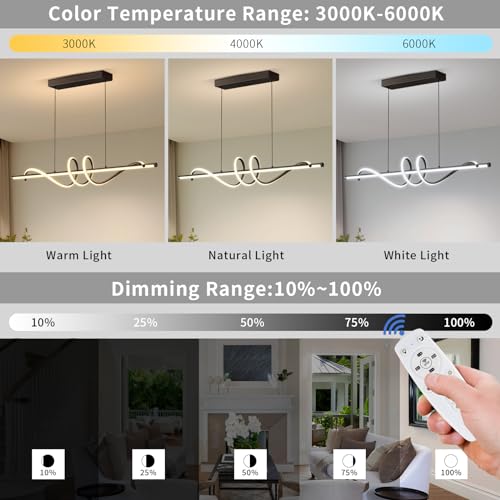 A-Black 39in Dimmable LED Pendant Light with Remote Control, Adjustable Color Temp