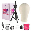 23 Inch Wig Head,Wig Stand Tripod with Head,Canvas Wig Head Stand with Mannequin Head for Wigs,Manikin Head Block Set for Wigs Making Display with Wig caps,T Pins Set,Bristle Brush