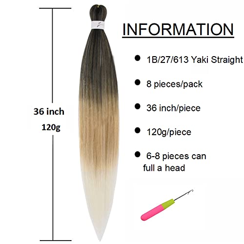 MIYPMUNS 36 Inch Pre Stretched Ombre Braiding Hair Extensions 8 Packs Brown Blonde Synthetic Fiber for Women