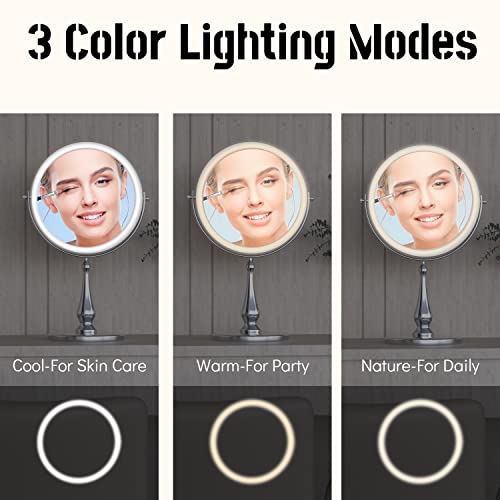 9" Large Lighted Makeup Mirror, 1X/10X Magnifying Vanity Mirror with 3 Colors Dimmable Lightning, 80 LED Lights, 360¡ÆRotation Double Sided Standing Desk Mirror