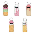 Clip-on Lip Blam Holder Sleeves Ice Cream, Cute Chapstick Holder Keychain, 5 Packs Lip Balm Pocket with 5 Keyring for Women Girls