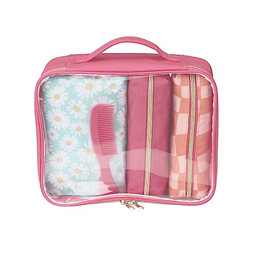Conair Pink & Daisy Print 5-Piece Toiletry Travel Set with Makeup Bags & Comb