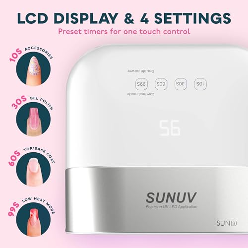 SUNUV SUN3 Professional UV Light for Nails with Top Coat Base Coat Set