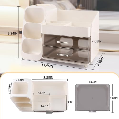 Homeanda Makeup Organizer with Drawers ? Large Cosmetic Storage Box for Vanity, Bathroom, or Bedroom, Perfect for Skincare, Brushes, Lipstick, Eyeshadow,and Beauty Essentials (White)