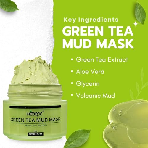 Green Tea Matcha Mud Mask 3-Pack with Volcanic Clay & Aloe Vera - Hydrating Facial Mask