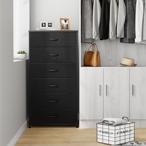 Tall 6-Drawer Fabric Storage Tower Dresser for Closet Black Wide - Space Saver Organizer
