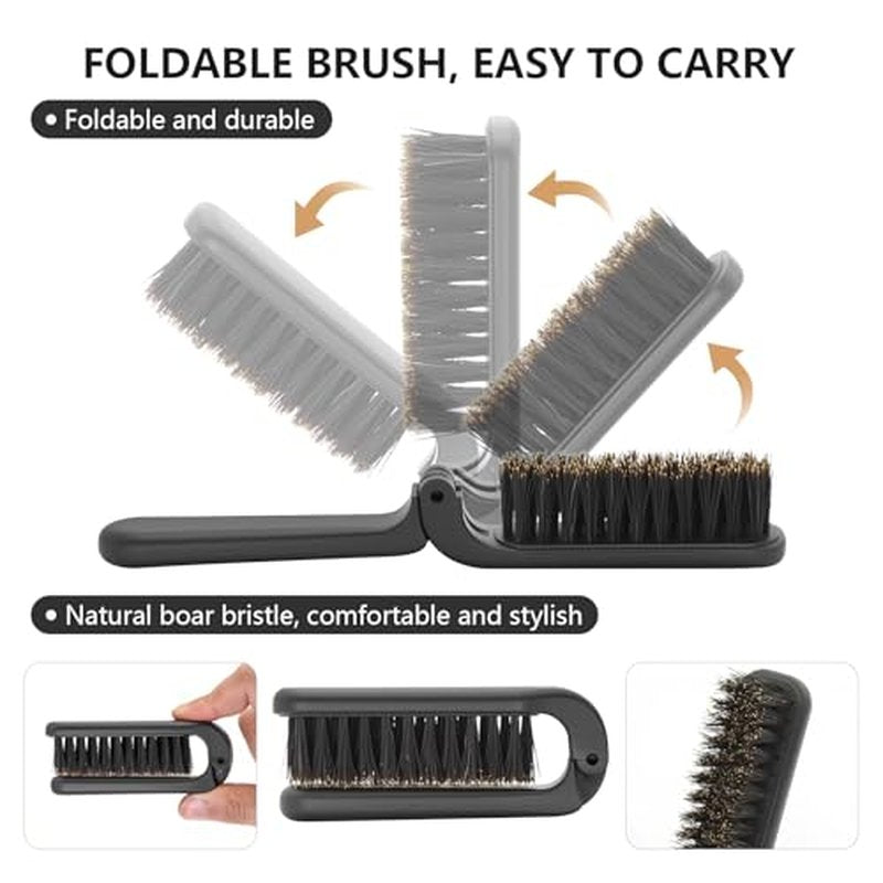 Beard Brush Beard Comb Set for Men, 7 IN 1 Facial Hair Grooming Kit with Boar Bristle Beard Brush, Wood Beard Comb, Silicone Soft Cleaning Brush, Mustache Scissors, Travel Foldable Beard Brush Comb