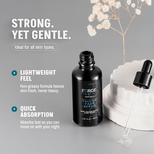 FORGE SKIN¢ç Night Beef Tallow Serum for Men [TALLOW-BASED] - Facial Essence for Face Wrinkles with Essential Oils - Natural Green Tea Skincare for Radiance and Skin Hydration (1.7 OZ)