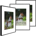 Real Glass Black Aluminum 16x20 Frame Set - Pack of 3 with Mat