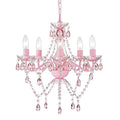 Pink Crystal Chandelier for Girls Bedroom - 5-Light Ceiling Fixture, Adjustable Height