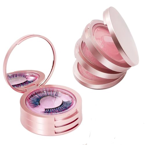 Eyelash Storage Box-2 Pack Eyelash Holder Case with Mirror 3Layers Circle Eyelash Box with Lash Holder Empty Makeup Case Travel for Women and Girls£¨Rose Gold)£©