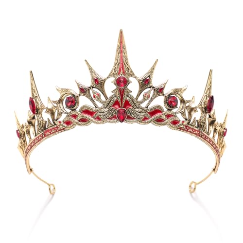 Black Gothic Witch Queen Crown for Cosplay Halloween - Gold+Red Variation