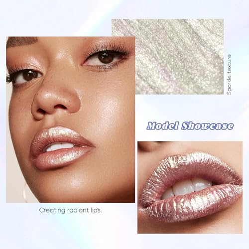 Clear Glitter Lip Gloss Liquid Lipstick, Diamond Shimmer Metallic Sparkly Iridescent Chameleon Lip Gloss Gift for Women, Long Lasting Waterproof Highly Pigment Holographic Shiny Lip Makeup02
