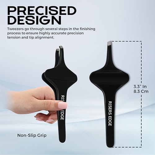 Set of 3 Professional Butterfly Grip Slant Tip Tweezers ? Stainless Steel Precision Eyebrow Tweezers for Facial Hair, Ingrown Hair & Splinter Removal for Women & Men