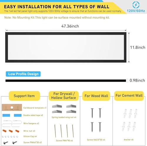 Black 1x4FT LED Flat Panel Light Surface Mount 5500LM 50W - Variation of THIS listing
