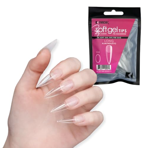 Pre-Roughened Soft Gel Nail Tips Long Almond Set 550 pcs - Clear, Flexible & Durable