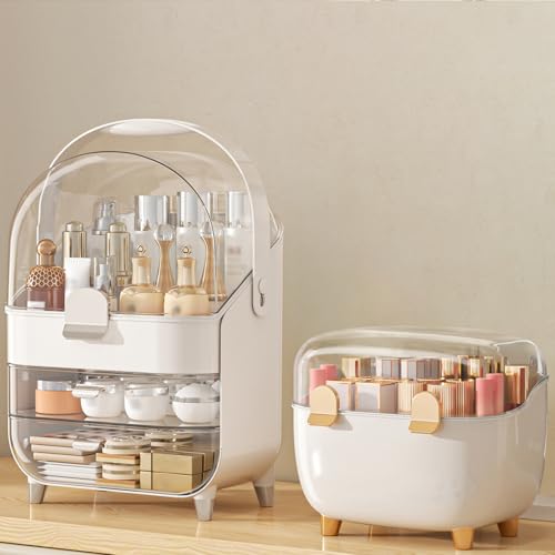 Makeup Organizer with Lipstick Holder, Skincare Organizers Storage Box Cosmetic Display Cases, Teen Girl Gifts Make up Organizers for Vanity, Dresser, Countertop, Bathroom(Silver)