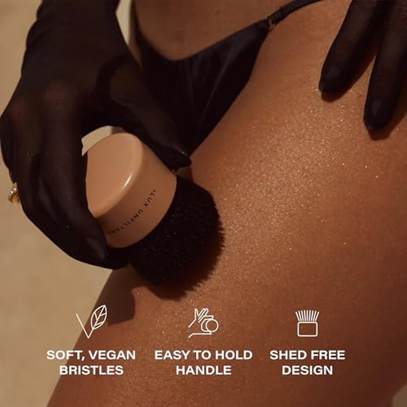 + Lux Unfiltered Blending Body Brush - Self Tanner Brush - Kabuki Blending Applicator for Self Tan, Body Glow, & Bronzer - Vegan & Cruelty Free Synthetic Bristles