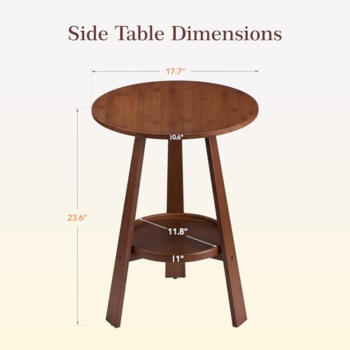 Brown 2-Tier Bamboo Round Side Table - Mid-Century Modern End Table