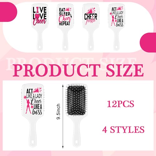 12 Pcs Cheer Gifts Bulk for Team Cheer Hair Brush Bulk Travel Compact Portable Cheerleading Brush Cute Gifts for Women Cheerleaders Team End of Season Senior Christmas Party Present Ideas
