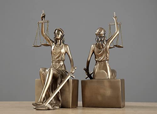 Lady Justice Statue Bookends - Decorative Sculpture for Home and Office, 10x5x4 Inches