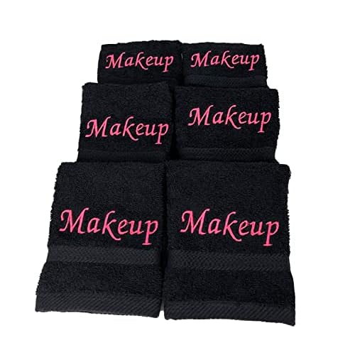 Makeup Remover Towels. Fingertip Face Reusable Washcloths. Embroidered, 100% Soft Cotton. Facial Cleansing. Pack of 6.