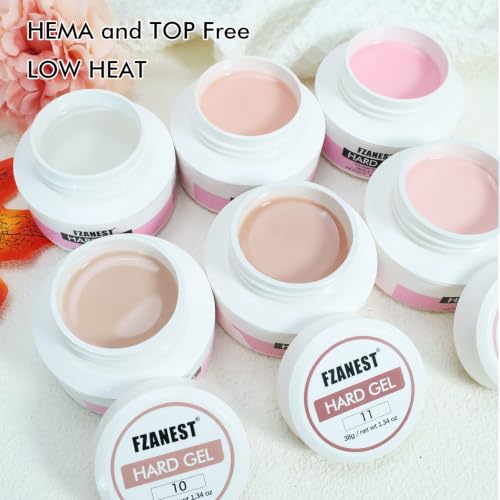 FZANEST Builder Gel in Jar 38g (6pcs) HEMA/TPO-Free UV/LED Soak-Off - Multicolor