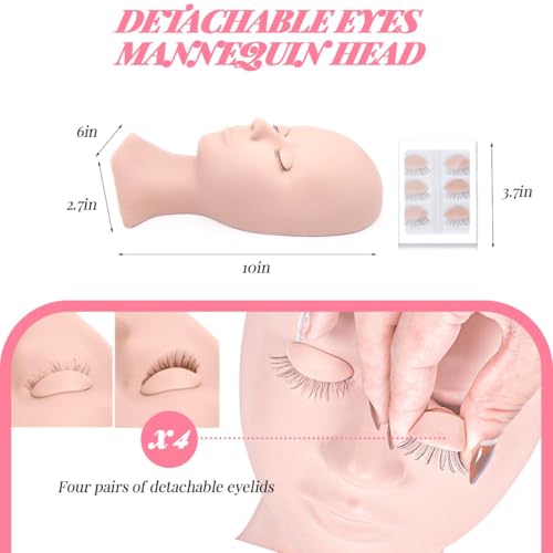 Lash Extension Kit Eyelash Practice for Beginners Professional Set with Mannequin Head Removable Eyelids USB Fan Spraye Individual False Lash Eyelash Strips Shampoo Brush Supplies