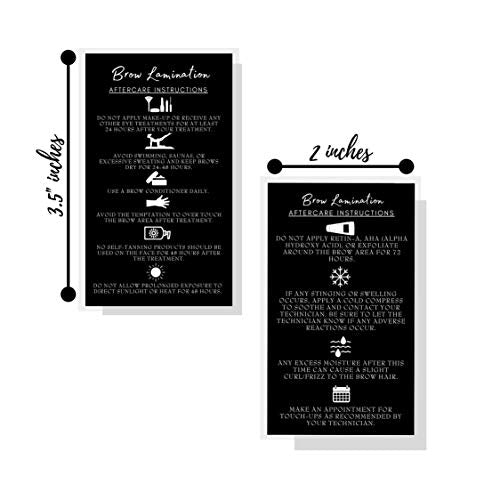 Brow Lamination Aftercare Instruction Cards | 50 Pack | 2x3.5¡± inches Business Card Size | Starter Lift Kit At Home DIY Brow Lift and Tint | Snatched Brows Black with White Icons Design