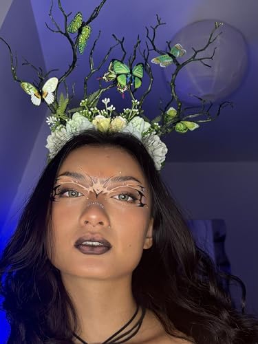 MOSTORY Green Butterfly Tree Headband - Handmade Woodland Floral Crown for Women