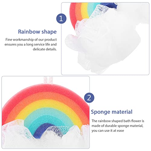 Rainbow Bath Sponge for Kids 7.87 Inch Soft Shower Puff Loofah Mesh Exfoliating Body Scrubber Baby Bath Accessory