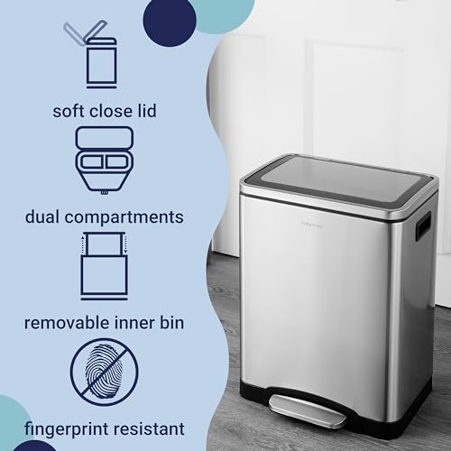 Happimess 7.9 Gallon Double Bucket Stainless Steel Trash Can Platinum Silver
