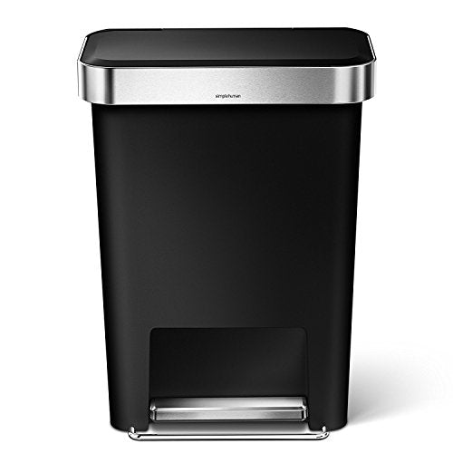 Simplehuman 45L Rectangular Kitchen Trash Can with Lid Shox Black - Step Pedal & Liners