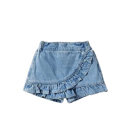 Floerns Girls Casual Ruffle Trim Denim Skorts Elastic Waist Skirt Shorts