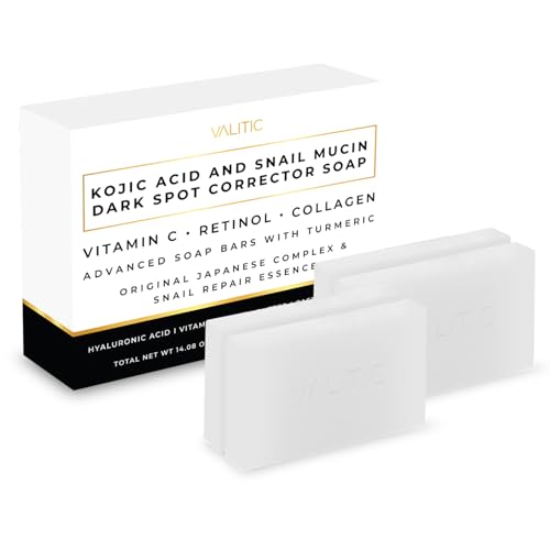 VALITIC Snail Mucin Kojic Acid Soap Bar 4 Pack - Anti-Aging & Skin Brightening