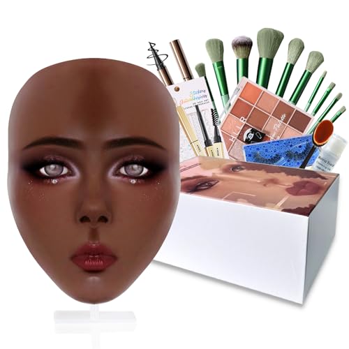 Black Silicone Makeup Practice Face Board Kit with Brushes & Eye Shadow