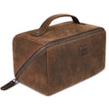 Distressed Brown Full Grain Leather Travel Cosmetic Bag for Women & Men