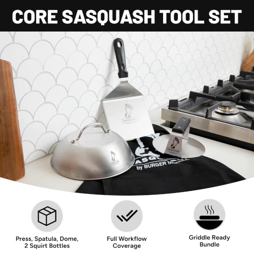 Burger Iron Sasquash 5-Piece Burger Smasher Set Combo - Griddle Kit for Home & Grill Cooking