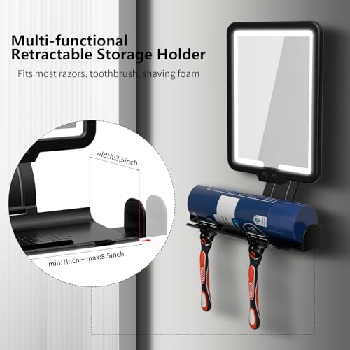 Fogless Heated Shower Mirror with Dimmable Lights - Black, 12.2"L x 7"W