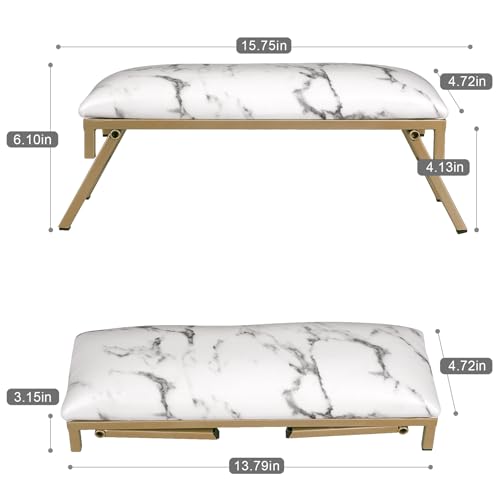 Foldable White-Marble Nail Arm Rest for Manicure & Nail Tech - Microfiber Leather Hand Support