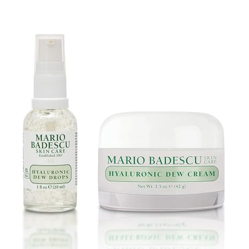 Mario Badescu Dewy Skin Duo - Hyaluronic Dew Cream & Dew Drops ? Hydrating Niacinamide & Hyaluronic Acid Moisturizer & Face Serum for Dewy, Glass-Like Skin ? Lightweight & Oil-Free