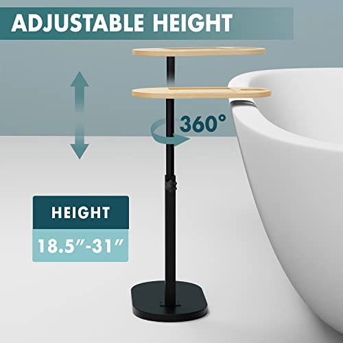 Adjustable Bamboo Bathtub Tray Table with Sturdy Iron Base & 360° Rotation