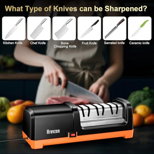 Electric Knife Sharpener 3-Stage Diamond Abrasives - Black Orange