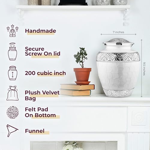 Pearl Cremation Urn for Adults - Silver Lining Memorial for Human Ashes, 200LB Capacity, Trupoint Memorials