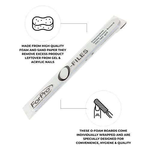 ForPro O-Files Foam Board Nail Files 100/180 Grit, White - 100 Count Disposable