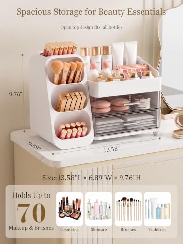 Booklov Crystal White Large Makeup Organizer with Drawers - L01