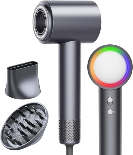 YABLAM Brak Grey High-Speed Ionic Hair Dryer with Diffuser – Fast, Quiet, Lightweight