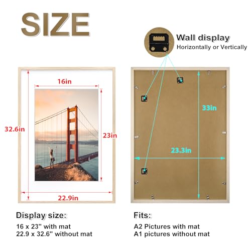 Solid Wood A1 Picture Frame Natural Finish 23.4 x 33.1 in - Pack of 2